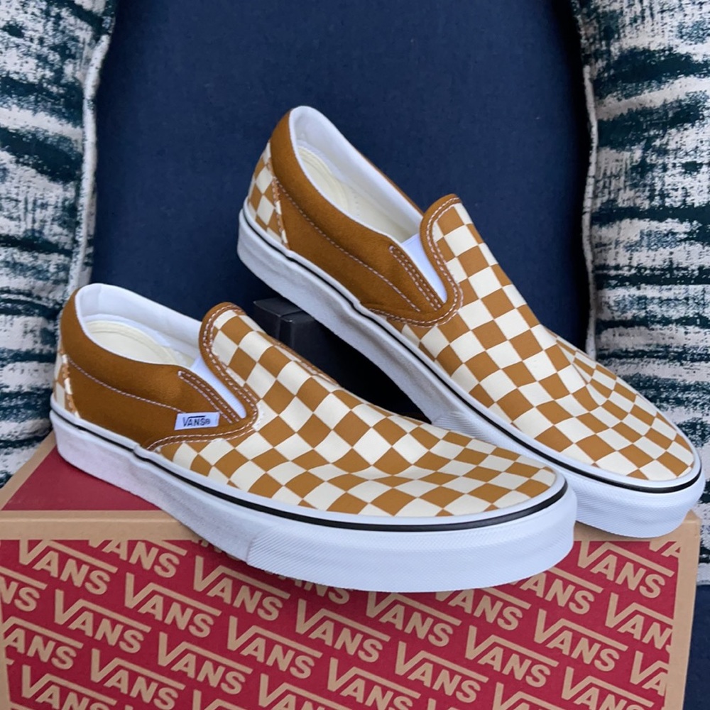 Vans Classic Slip-On Checkerboard Golden Brown/True White MENS - Picture 5 of 16